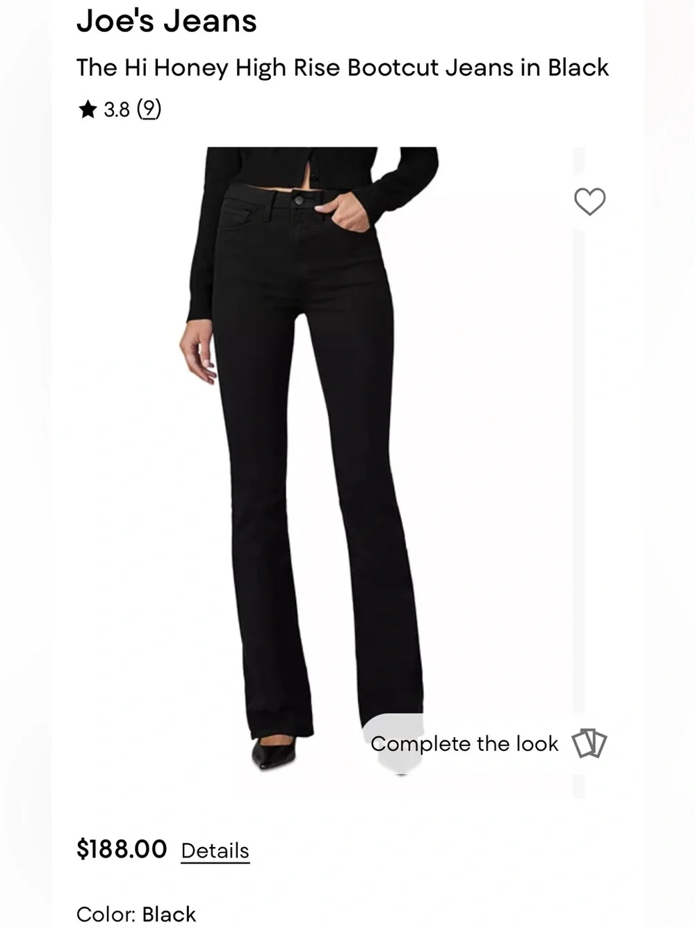 Joe's Jeans Hi Honey High Rise Bootcut Jeans - Black